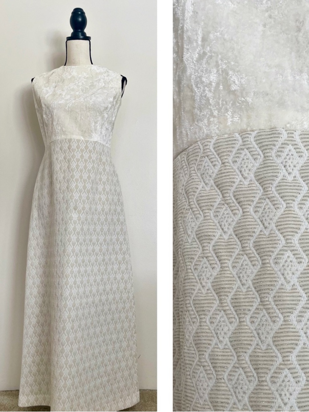 Vintage 70s Brocade & Velvet Formal A-line Maxi Dress